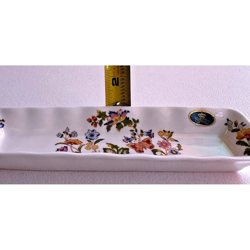 Vintage Aynsley Cottage Garden Pen Tray Butterfly Bone China England Vanity Dish